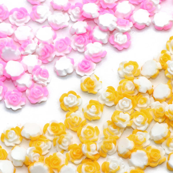 50Pcs 6mm/0.23in 3D Mini Rose Shaped Flatback Resin Cabochons Gradient Color Nail Art Decoration 3D Charms for DIY Scrapbooking Projects Jewelry Making Crafts Cardmaking Phone Case Decorations Ornaments