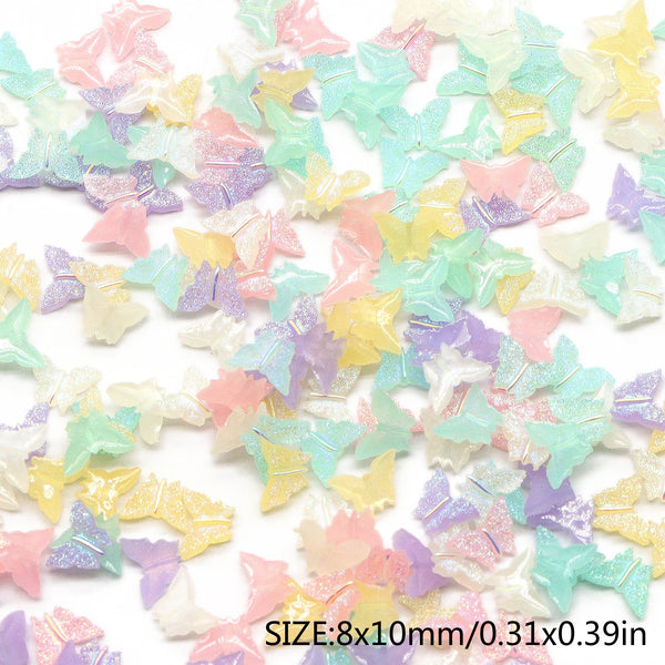 50pcs Kawaii MIni Glow in The Dark Butterfly 3D Cute Nail Art Decorations Nails Charms Designs DIY Resin Nail Accessories