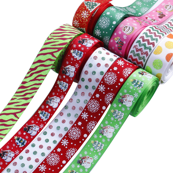 1Rolls，5yard, 22mm/0.87in Christmas Print Glitter Grosgrain Ribbon Roll for Wreaths Gift Wrapping Party Decoration DIY Hair Bows Crafts Headwear Hair Accessories Garment Decor For Christmas Home Party Decor