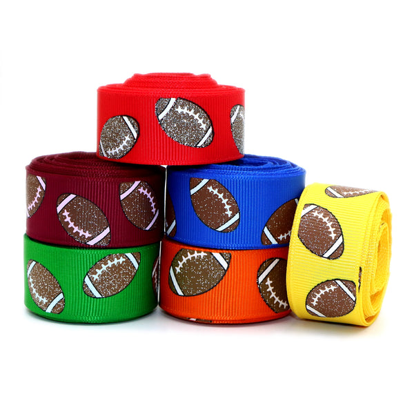 1 Roll 5 Yards 0.87Inch/22mm Glitter Soccer Printed Grosgrain Ribbon Sport Pattern Ribbon For Gift Wrapping Ribbon Holiday DIY Craft Ribbons For Home Party Decor