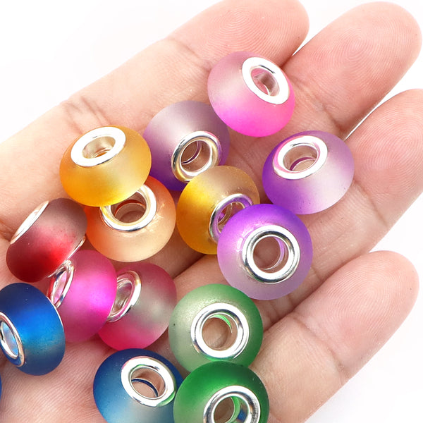 10 pcs Pandora beads resin tie-dye transparent cracked resin frosted transparent two-color mixed beads (random colors)