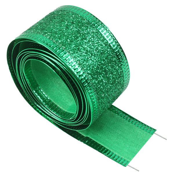 5Yards 1Roll Christmas Wired Edge Ribbon 1inch Glitter Wrapping Ribbons Craft Decorative Ribbons for Christmas Tree Decor