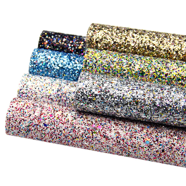 Chunky glitter sequins Faux Synthetic Leather Set 7piece/set 7.7*12.9inch Fabric Sheets For DIY Bows Leather Crafts Handmade Material