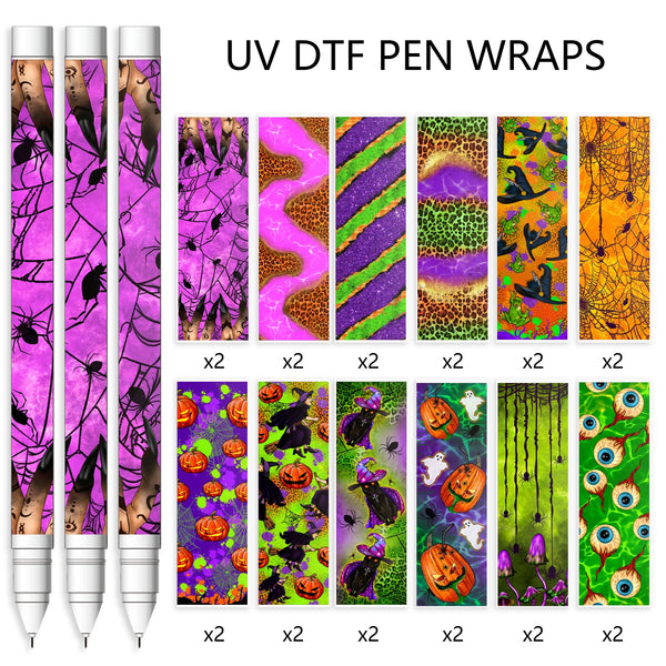 24pcs/set UV DTF Halloween Scary spider web graffiti Series Pen Wrapping Decals UV DTF Vinyl PVC Stickers Waterslide Epoxy Pen Wrapper PVE For Craft Pen Gift  Custom Metal Plastic Stationery Sticker