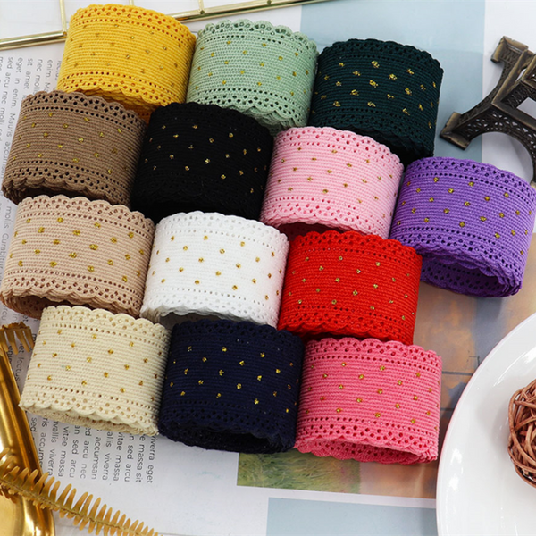 5 Yards/roll 38mm/1.5inch Solid Color Velvet Ribbon With Golden Dots For DIY Garments Sewing Crafts Bags Material