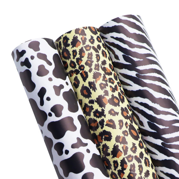 Leopard Zebra pattern self adhesive Faux Synthetic Leather Set 3piece/set 7.7*12.9inch Fabric Sheets For DIY Bows Leather Crafts Handmade Material