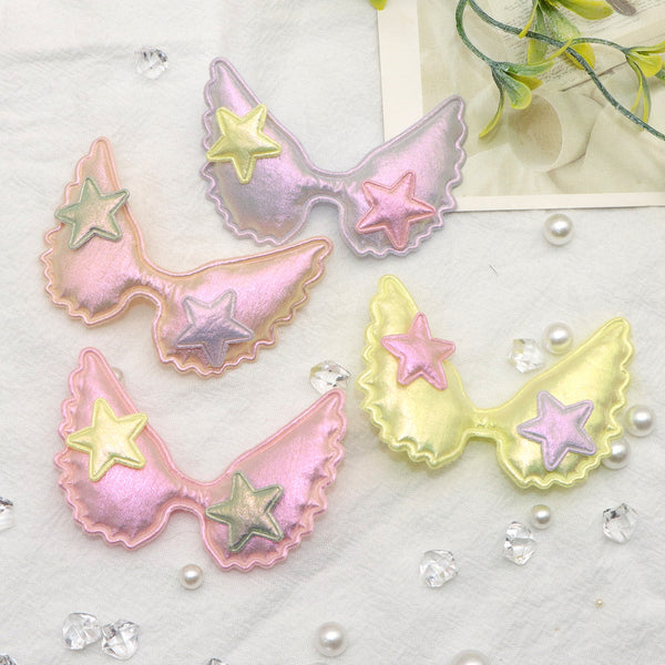 5pcs/lot Iridescent Faux Leather Non-woven Star Wings Padded Patches Embossed Applique For Handmade Hat Crafts Clothes Sewing Patches DIY Headwear Clips Bow Decor