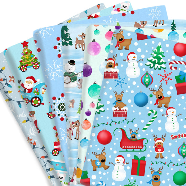 1pc Blue Color Christmas Series Santa Snowman Giraffe Pattern Quilting Fabric-57x19.68inch(145x50cm) Polyester Cotton Craft Fabrics DIY Handmade Projects Doll Clothes Fabric Precut For Patchwork Craft(108gsm)