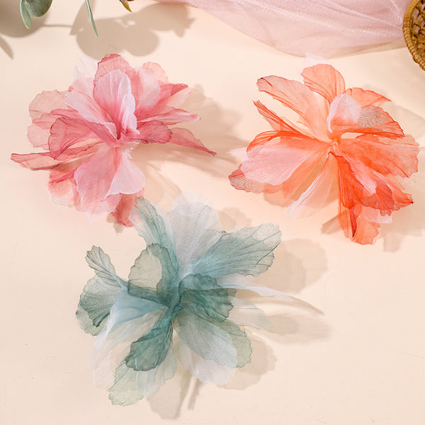 5 Pcs 3D Flower Organza Flower Lace Applique Decals Home Decor Handmade Diy Crafts Gifts Bridal Wedding Dress Gradient Decoration Sewing Accessories Decoration