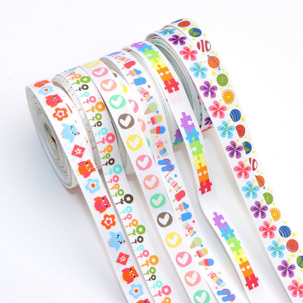 1 Roll 0.35Inch/9mm X 5 Yards/roll Ice Cream Flower Heart Galaxy Printed Grosgrain Ribbon For Gift Wrapping Ribbon Holiday DIY Craft Ribbons For Home Party Decor