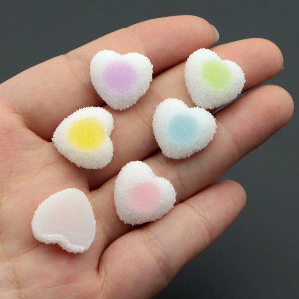 10pcs/pack 3d Resin Gradient Faux Candies heart shape, Available in multiple colors Resin Flat Cabochon Accessories For Hair Clips Valentine's Day Imitation Food Decorations For DIY Crafts, Hair Clips, Earrings, Phone Case Accessories, Cake Decorat