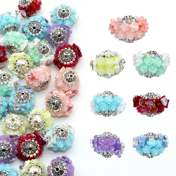 1Pc Rhinestone Faux Crystal Beads Blossom Rose Flower Shaped Acrylic Beads Loose Spacer Beads with Hole for Jewelry Making DIY Bracelet Necklace Chain Earrings Charm Bangle Decors Craft Supplies