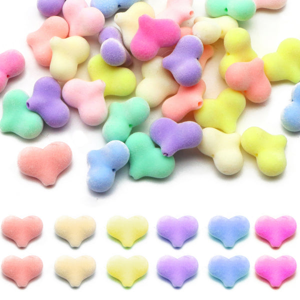 10pcs 22x17mm  velvet heart beads Random Color Loose Spacer Acrylic Matte Beads Charms Candy Color For DIY Bracelet Necklace Keychain Crafts Jewelry Making Supplies