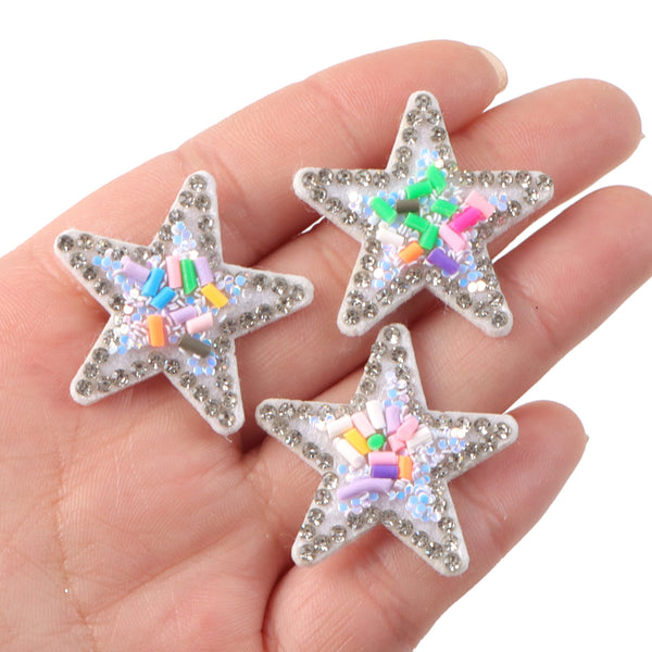 5pcs  Inlaid Polymer Clay Sequins Star Patches, No Back Adhesive Rhinestone Decals For  Women Holiday Clothes Bags Shoes Hats DIY Accessories,Shoes, Cap, Bag, Hairpin And Cloth Accessories，diy Handmade clothing hats hair accessories decorations