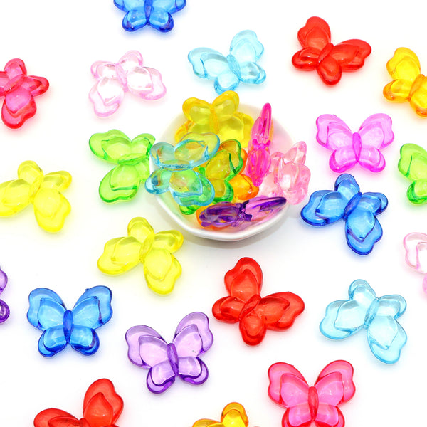 3Pcs Butterfly Shaped Acrylic Beads Transparent Solid Color Loose Spacer Beads With Hole Ideal For DIY Crafts,Bracelet,Mobile Phone Chains,Keychain,Necklace,Jewelry Making Accessories