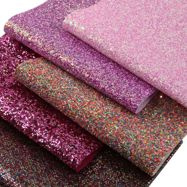 5Pcs/set 7.87x12.99inch Faux Leather Set Synthetic Chunky Glitter Leather Sheets PVC Material Printed for DIY Earrings Hair Bows Crafts Projects