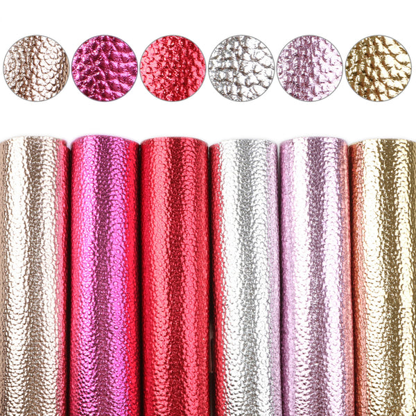 A5 Size Faux Leather Set Metallic Solid Color Lychee Textured Synthetic Leather Fabric 15x21cm 6Pcs for DIY Earrings Hair Bows Crafts Projects