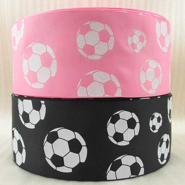 1pc 5 Yards Glitter Football Black Pink Grosgrain Ribbon Print 75mm/3in Wide Sport Series Glitter Ribbon Roll For Wreaths Gift Wrapping Party Decoration DIY Big Hair Bows Crafts Headwear Accessories