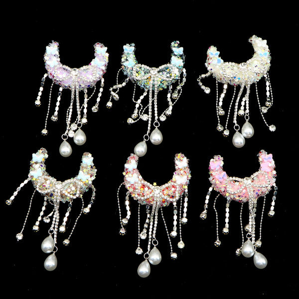 1Pc Luxury Moon Bowknots Rhinestone Faux Crystal Beads with Faux Pearl Tassel Butterfly Star Sequins Loose Spacer Beads with Hole Jewelry Making DIY Bracelet Necklace Chain Earrings Pen Charm Bangle Decors Craft Supplies