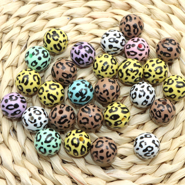 5PCS/pack 16mm Plain Pearlescent eopard, cheetah Acrylic Beads Loose Round Beads With Hole For Jewelry Making DIY Fashion Bracelet Key Bag Chain Handmade Crafts Supplies