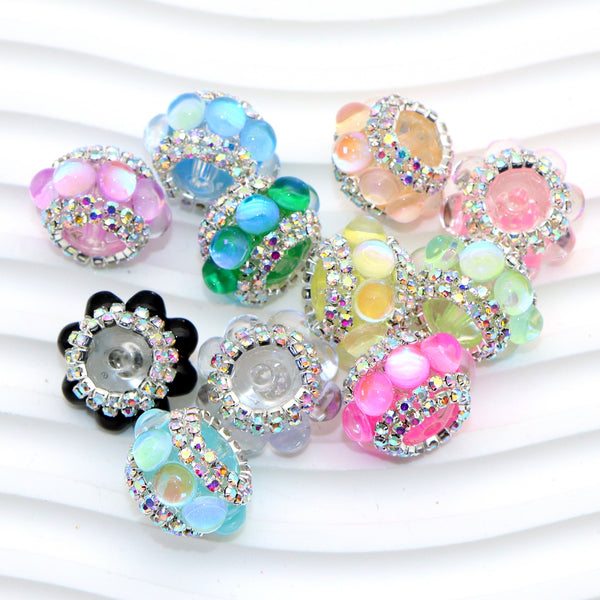 1Pc Rhinestone Faux Crystal Beads Cats Eye Stone Beads Loose Spacer Beads with Hole for Jewelry Making DIY Bracelet Necklace Chain Earrings Charm Bangle Decors Craft Supplies