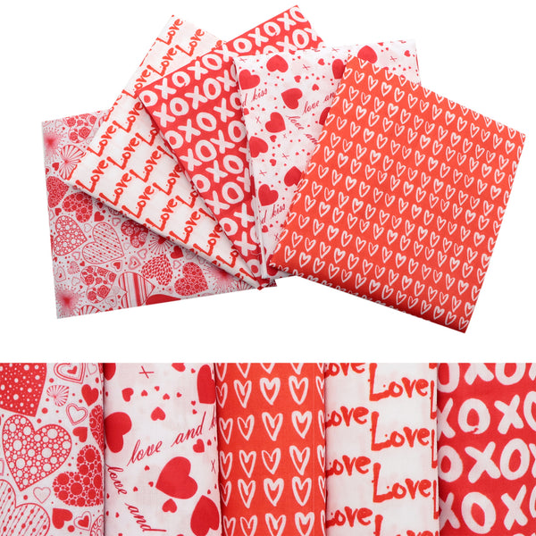 5pcs Heart Love Valentine's Day Fat Quarter Polyester Cotton Fabric Bundles,7.87x7.87inch(20x20cm) Hand Wash Only, Pre-Cut Squares for Sewing, Quilting, Crafting -  Holiday Patchwork Scraps (108gsm)