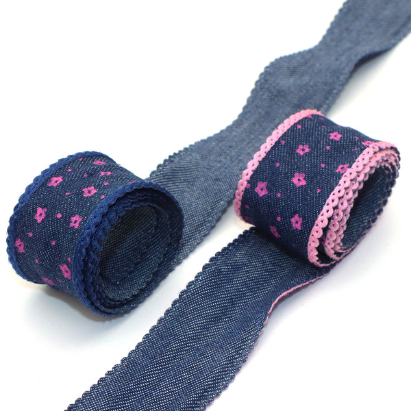 1roll, 27mm/1.06in 5yards Flower Printing Denim Sewing Lace DIY Handmade Bow Headdress Hairband Bow Hat Flowers Packaging Ribbon For Home Garment Decor Sewing Crafts Dress Gift