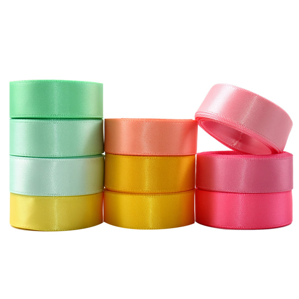 10 Rolls, 0.63Inch/16mm X 2 Yards/roll Solid Color Pink Green Yellow Series Satin Ribbon Set For Gift Wrapping Ribbon Holiday DIY Craft Ribbons For Home Party Decor