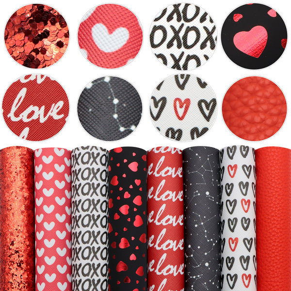 Valentine's Day Faux Synthetic Leather Set 8piece/set 7.7*12.9inch Fabric Sheets For DIY Bows Leather Crafts Handmade Material