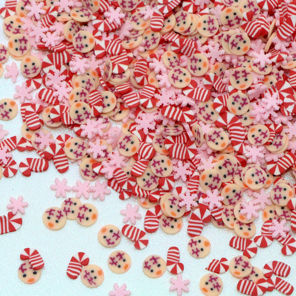 20g Mixed Christmas Cane Reindeer Polymer Clay Slices - DIY Jewelry Making and Slime Crafts Supplies - Christmas Decorations with Artificial Snow Sprinkles and Filler for Creative Arts and Crafts Projects