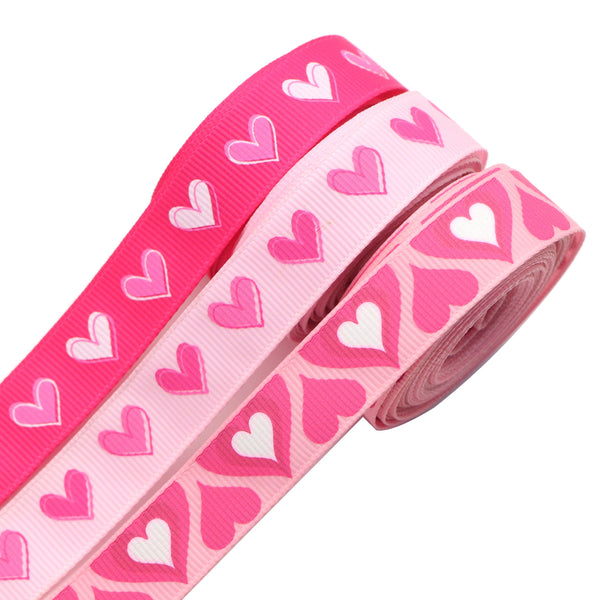 5 Yards 3/8" Wide Valentine Heart-Themed Grosgrain Ribbon Roll for DIY Hair Bows, Craft, Wreaths, Gift Wrapping & Party Decor