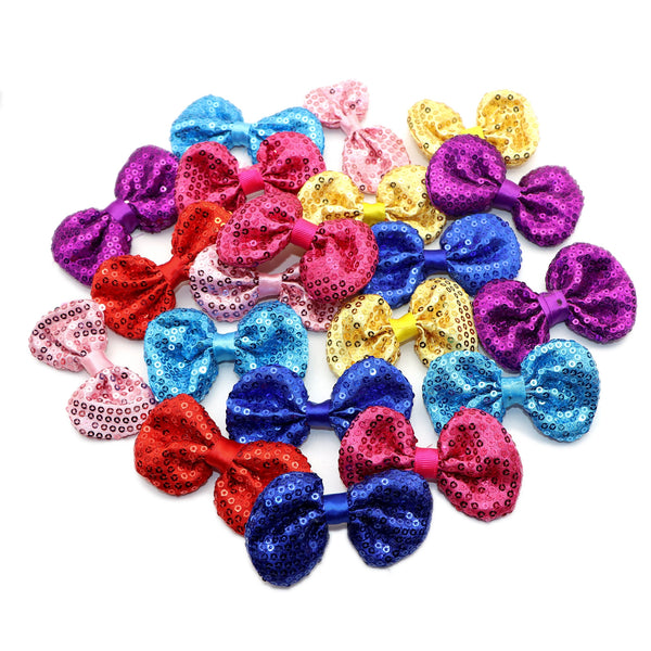 5pcs Sparkling Sequin Bowknots for DIY Hair Clip Craft Supplies, Assorted Colors, Handmade Pre-Tied Bows For Gift Box Decors, Diy Headwear Accessories