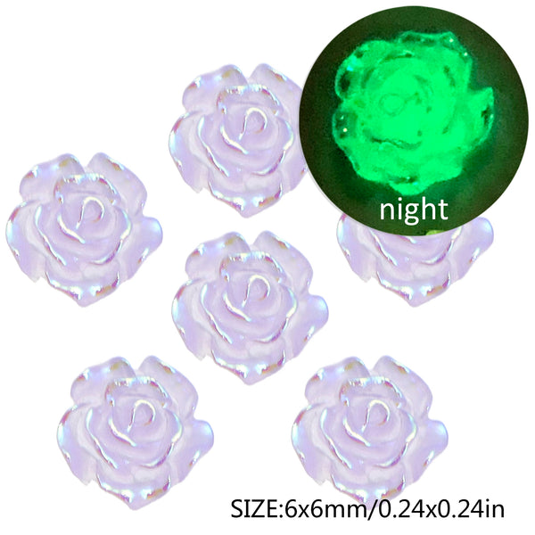 50Pcs Rose Glow In The Dark Series Glitter Transparent Nail Charms Acrylic Beads Cabochon For Crafts Flatback Skeleton Shape Stones for DIY Nail Decoration Colors and Designs