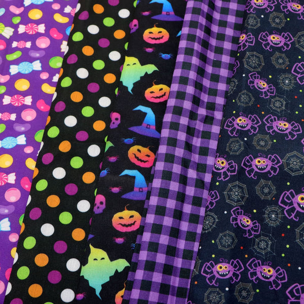 Halloween Purple Series Pumpkin Spider Web Candy Lollipop Pattern Polyester Cotton Fabric Patchwork Clothes For DIY Sewing Quilting Material Precut Quilting Fabric Squares Sheets For DIY Patchwork Sewing Quilting Crafting