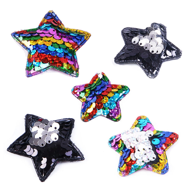 5pcs Glitter Sequins Star Patches, Glitter Paillette Pads Patches For Clips And Bands Making, Hair Accessories, Clothing Decorations