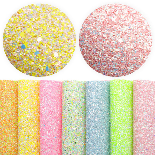 7pcs/set 7.87x12.99inch Fluorescent Color Faux Leather Sheets Shimmer Chunky Glitter Synthetic Leather Fabric Fabric Set for DIY Earrings Hair Bows Making