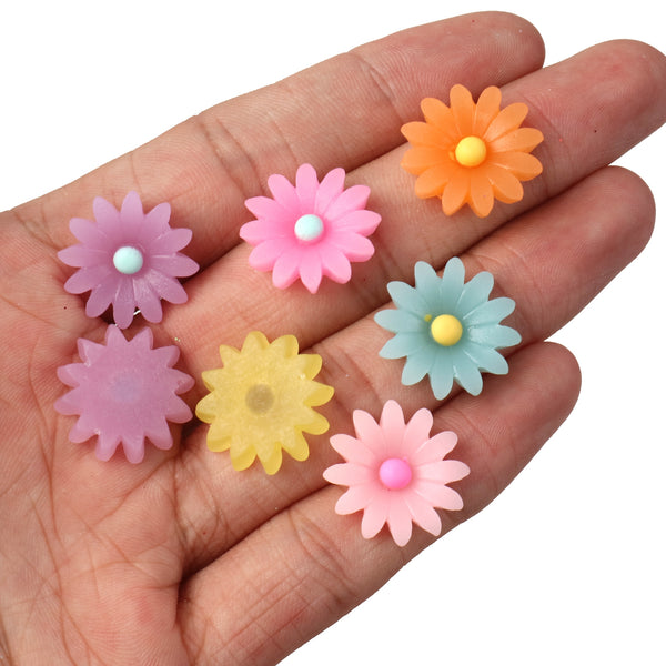 20pcs random color Daisy flower 3D Resin Cabochons - Flat Back Charms For Diy Scrapbooking, Jewelry Making & Craft Decorations