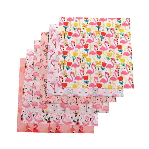 6pcs Pink Flamingo Cartoon Fabric Bundle, 7.87x7.87 Inches - Premium Thick Polyester Blend for DIY Crafts, Quilting & Gift Wrapping