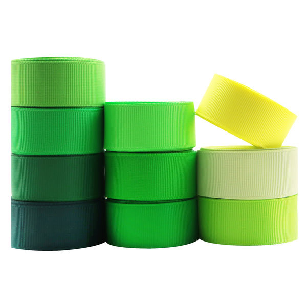 10 Roll, 0.86Inch/22mm X 2 Yards/roll Green Yellow Gradient Color Series Solid Grosgrain Ribbon Set For Gift Wrapping Ribbon Holiday DIY Craft Ribbons For Home Party Decor