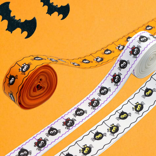 1pc 5yards 22mm/0.87 inch Halloween Cute Sprider Print Grosgrain Ribbon Roll For Halloween Wreaths Gift Wrapping Party Decoration DIY Hair Bows Crafts Headwear Decoration Sewing Accessories