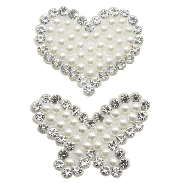 10pcs Heart Patches Pearl Rhinestone Non-woven Patches Applique Sew On Patch For Valentine's Day Holiday Clothing DIY Hair Clip Decor