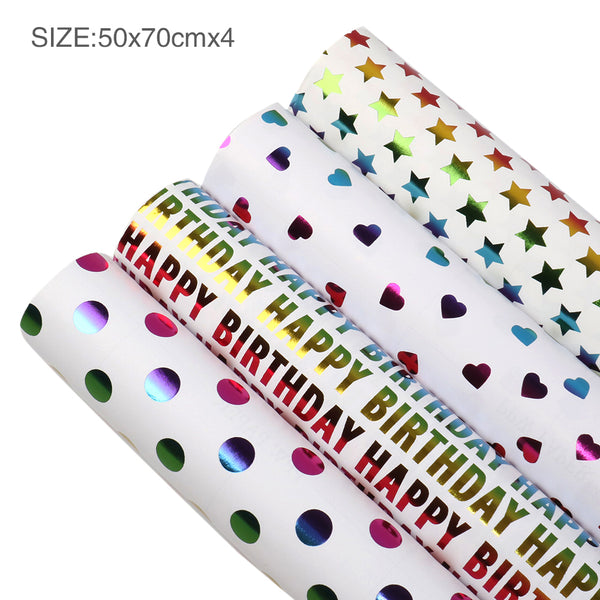 4 rolls, 19.7x27.6inch Birthday Gift Wrapping Paper Rolls Flower Wrapping Paper,Coloful Stamping Wrapping Paper Party Holiday Book Wrapping Paper