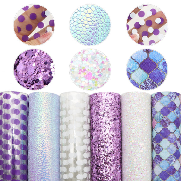 Purple series dot glitter Faux Synthetic Leather Set 6piece/set 7.7*12.9inch Fabric Sheets For DIY Bows Leather Crafts Handmade Material