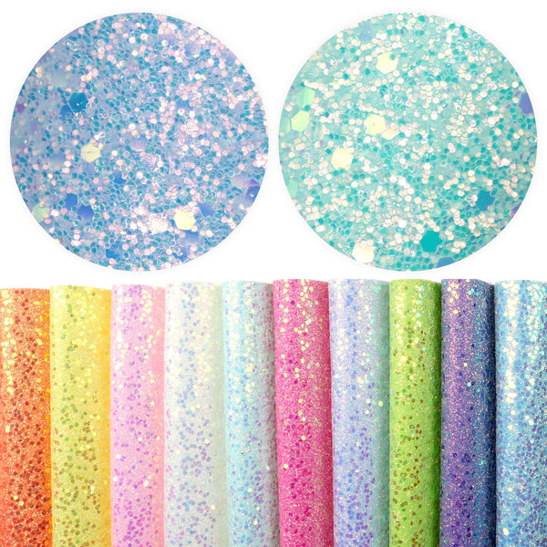 10pcs 7.87x12.99inch Shimmer Chunky Glitter Faux Leather Sheets Sequins Synthetic Leather Set Solid Color 20x33cm for DIY Earrings Hair Bows Pouches Crafts