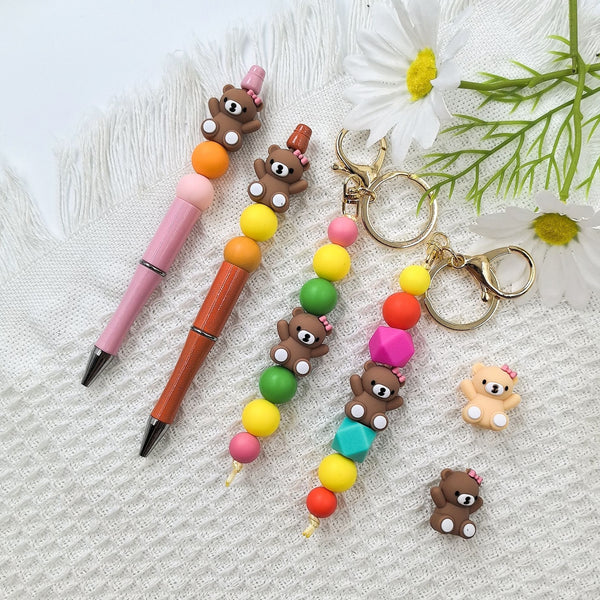 Cute Bear Silicone Bead Charms,1piece for DIY Crafts, Pen Decorations & Keychain Accessories,Bracelets & Necklaces Crafting