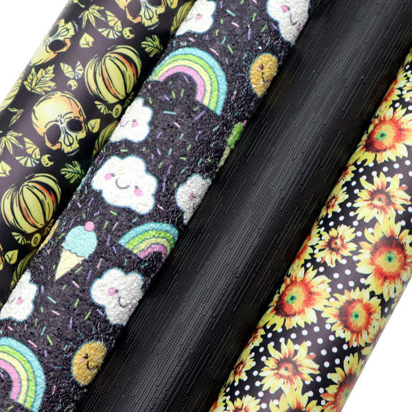 Flower Rainbow Pumpkin 4-Piece Set Faux Leather Fabric,7.87x12.99inch,PVC Material Synthetic Leather- Perfect For Diy Earrings, Bag,Hair Bows, And Crafts