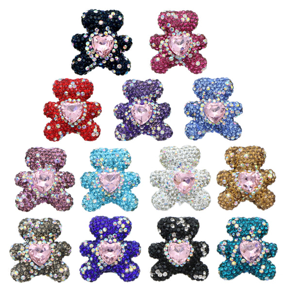 1Pc Faux Rhinestone Polymer Clay Beads Bear Hearts Shaped Loose Spacer Beads with Hole for Jewelry Making DIY Bracelet Necklace Chain Earrings Charm Bangle Decors Craft Supplies