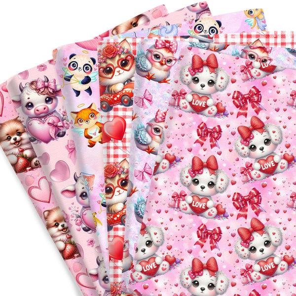 1pc Dog Cat Pig Cow Chicken Animals Series Valentine's Day Pattern Quilting Fabric-17.7x19.68inch(45x50cm) Polyester Cotton Craft Fabrics DIY Handmade Projects Doll Clothes Fabric Precut For Patchwork Craft(108gsm)