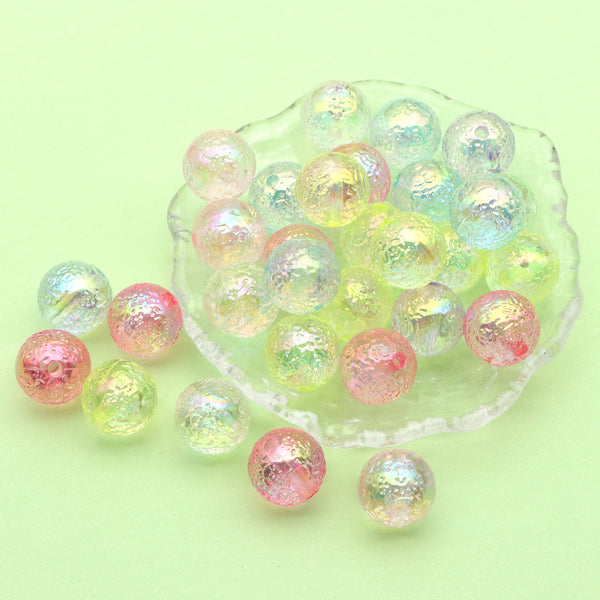 10pcs/pack Acrylic Round Beads Assorted Colors Iridescent AB Color （Random Color）Transparent Loose Spacer Beads With Hole Ideal For DIY Crafts,Bracelet,Mobile PhonChains,Keychain,Necklace,Jewelry Making Accessories