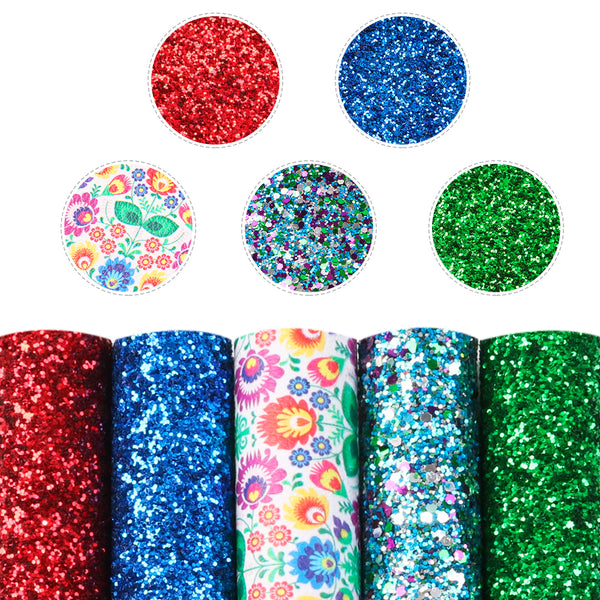 6pcs/set 7.87x12.99inch Solid Color Flower Christmas Faux Leather Set Glitter Bump Textured Synthetic Leather fabric for DIY Earrings Hair Bows Crafts